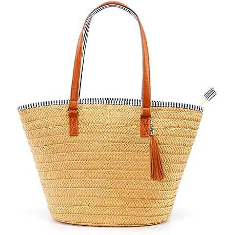 Cosyres Large Straw Beach Bags for Women Large Tote Bag Summer Travel With Pom Poms Cover