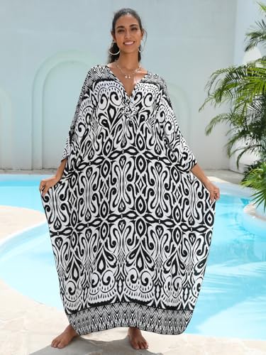 Image of KEYLORTING Plus Size Kaftan Dress Women, African Moo Moo Print Caftan, Batwing Dress, Beach Cover Up for Party and Loungewear