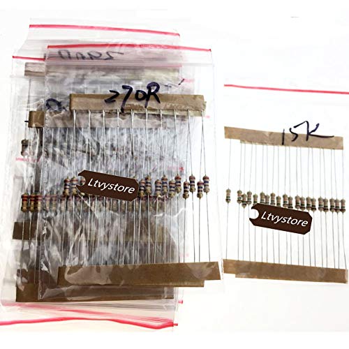 Ltvystore 1500pcs 75 Values 1 ohm - 10M ohm 1/4W Carbon Film Resistors Assortment Kit Assorted Set