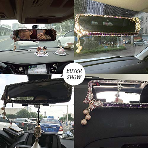 Inebiz Car Charm Brilliant Shining Diamond Butterfly Rearview Mirror Bling Bling For Girls Woman Car Interior Trim (Purple) #TOP6
