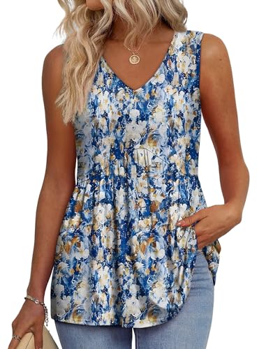 Image of OFEEFAN Womens Tank Tops 2025 Flowy Peplum Tops for Women Dressy Sleeveless V Neck Babydoll Tank Tops