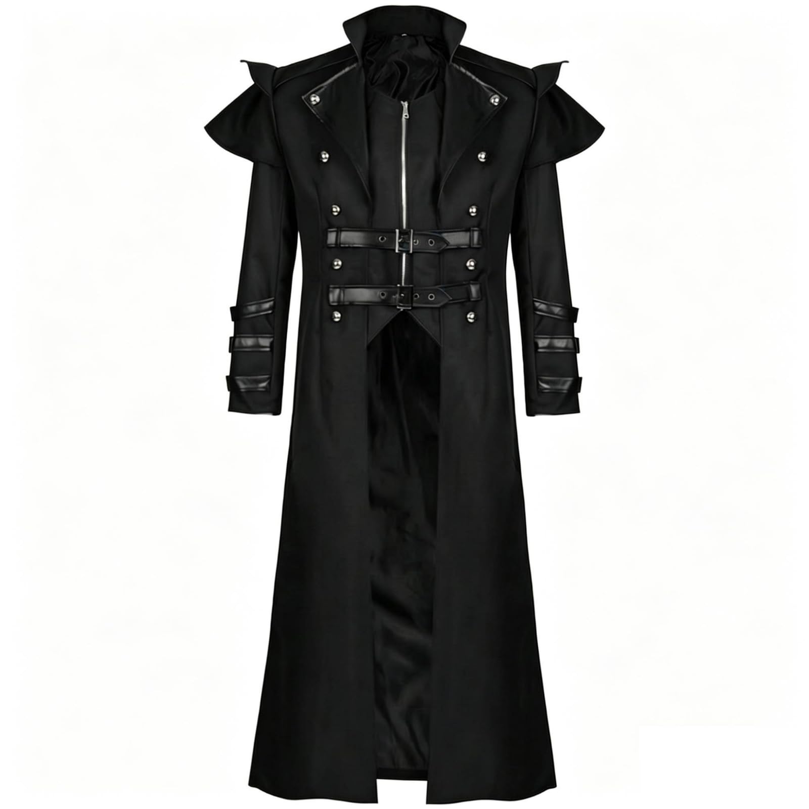 Cappotto con Fibbie Tinta Unita | Borchie Metalliche Decorative, Cappotto Gotico, Poliestere, Giaccone, per Cosplay, Feste di Hween, Rievocazioni Storiche