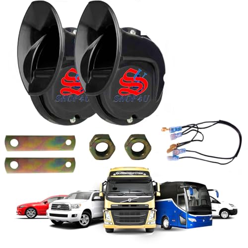 Image of Square Shape Car Windtone Horn with Wire for Bike, car, scooty, Truck, Auto, Van (Set of 2 Horn with Wire, Black)