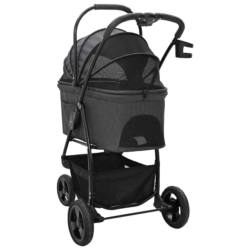 Passeggino pieghevole per animali domestici nero, in poliestere con telaio in acciaio, dimensioni 78 x 54 x 101 cm, per cani e gatti fino a 25 kg, con tasche laterali, cestino