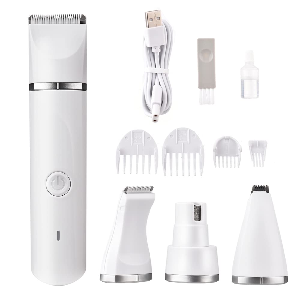 4-in-1 Multi-functional Electric Dog Clippers for Grooming Cordless Dog Shaver Clippers Trimmers Low Noise Pet Grooming Tools Built-in Battery (Weiß)