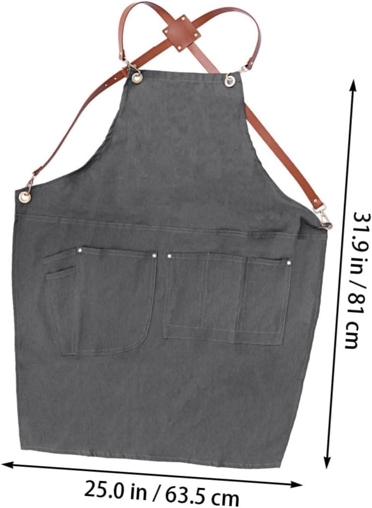 Haircut Cape Barber Apron Denim Work Smock Pockets Stylist g Pattern Grey