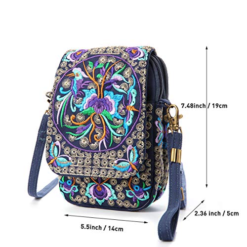 Image of SILKAREA Embroidered Cute Mini Crossbody Bag for Women Small Handbags Wristlet Wallet Bag Cell-phone Pouch Coin Purse