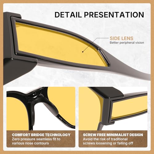 TR90 Polarized Frame Night Driving Glasses Frame Fit Over Prescription Eyewear Lightweight with Yellow Lens Anti-Glare UV Protection Sunglasses Square for Men Women Drivers Outdoor Activities3