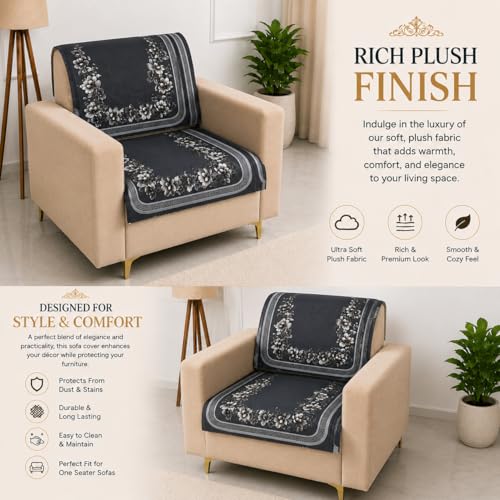 Image of Homerz Premium 'Luxe Series' Holland Velvet Sofa Cover | Smooth Finish | Anti-Skid Fleece Backing | Soft Touch Couch Protector for Living Room (Grey, 1 Seater, Seat Cover with Backrest)