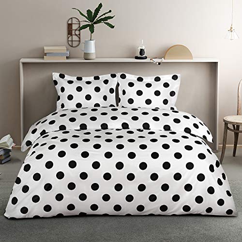 NTBAY Microfiber King Duvet Cover Set, 3 Pieces Ultra Soft Polka Dots Printed Comforter Cover Set with Zipper Closure and Corner Ties, Black and White