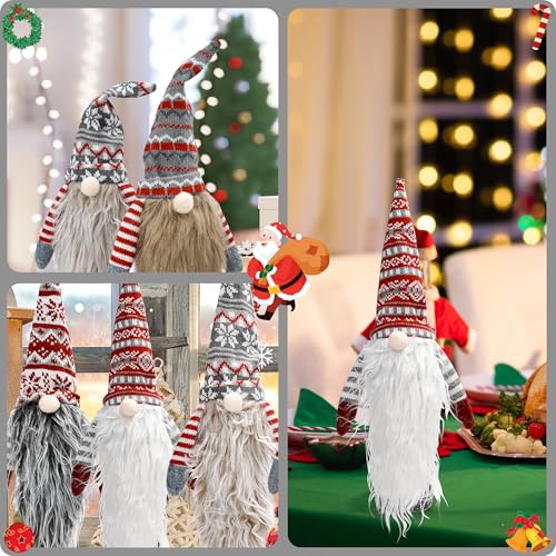 Image of Christmas Gnome Wine Bottle Topper Covers, Swedish Gnome Wine Bottle Topper, for Decorations Christmas Dining Table Decor Party Favors Supplies Holiday Gifts (4pcs Christmas striped style)