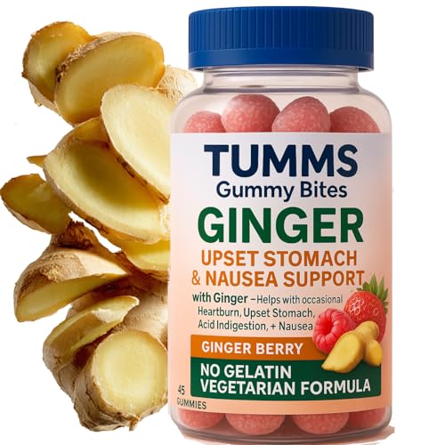 THREE PEBBLES Antacid with Ginger - 45 Vegan Giner Berry Antacid Gummies for Nausea and Upset Stomach