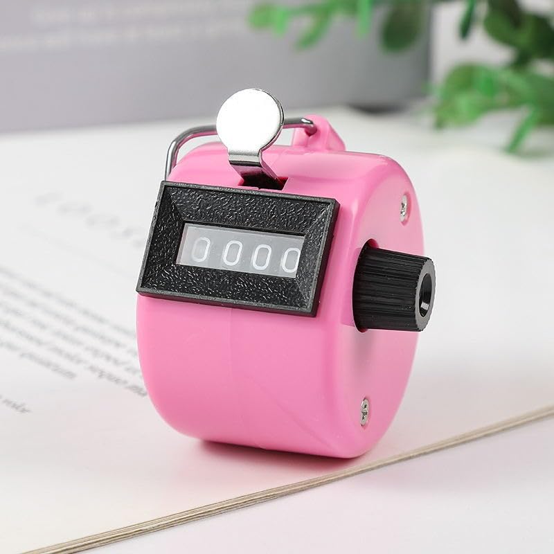Pink Hand Tally Counter 4 Digit Number Dual Clicker Golf Handy ConvenientBaseball Counter Compact Hand Metal Tally Clicker with 4 Digit Display Size Portable Mechanical for Sports, Accessories