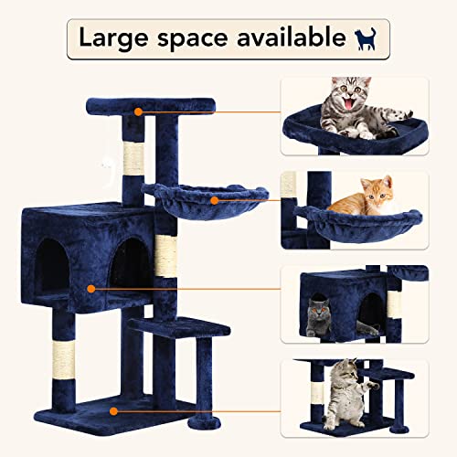 Image of BestPet | 37 inch Cat Tree Tower | Navy Blue | Sturdy Multi-Level Cat Tree