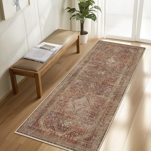 GENIMO 2x10 Non Slip Hallway Runner Rug, Machine Washable, Thin & Low Pile Lightweight for Kitchen, Laundry, Entryway, Bedroom & Living Room, Red