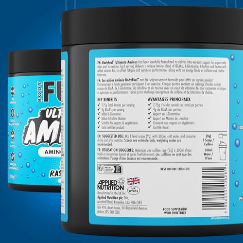 Applied Nutrition BodyFuel Amino's - Amino Acids Supplement, EAA Essential Amino Acids Powder, Muscle Fuel & Recovery (270g - 30 Servings) (Blue Raspberry) - Image 6