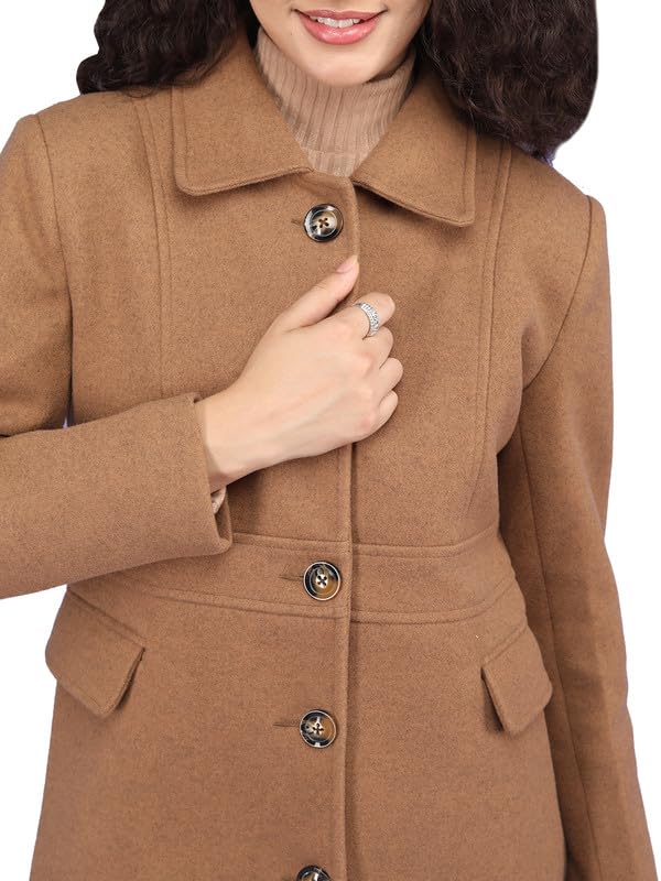 Image of PLAGG Women Winter Wear Long Length Overcoat with Wool blend and Comfort fit
