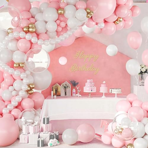Image of Pink and White Balloon Garland Kit, 48 Pieces, Party Decoration Set with Gold Accents