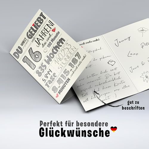 Lovely Cards Süße Karte zum 16. Geburtstag - Karte zum Geburtstag Tochter Sohn 16 Jahre - besondere Geschenkkarte Sweet 16 - Geburtstagskarte (16 Jahre) - Premiumkarte mit Umschlag