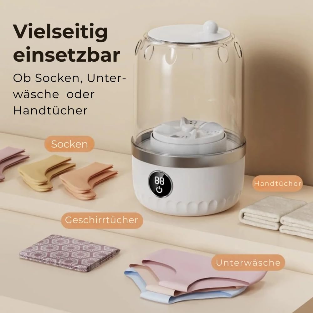 Washio™ - Tragbare Waschmaschine Kleine Kompakt - Automatische Kabelose Waschmaschine für Wäsche in Schlafsäle, Wohnungen, Camping, Hotels