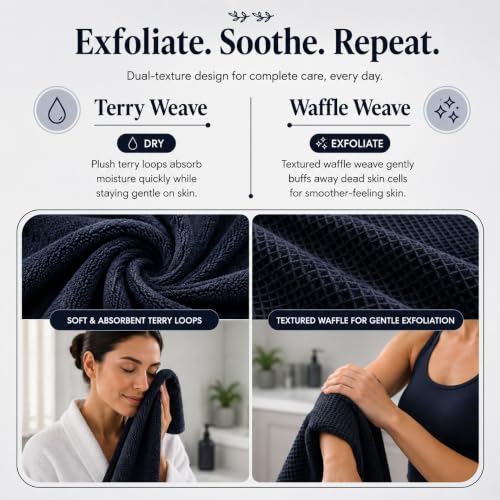 Image of Mush Bamboo Dual Texture Waffle Terry Bath Towel | 500 GSM Ultra Soft, Highly Absorbent, Quick Dry Towels | Large Towels for Bath, Gym, Spa | Charcoal Grey (70x140 cm)