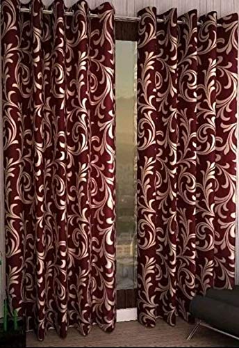 Image of Woah Polyester Floral Door Curtain Door Window Curtain Premium Polyester Weaved Parda Modern Parde for Living Room Bedroom Home Office Screens Eyelet Ring 9-feet (Red D-5 9Feet)