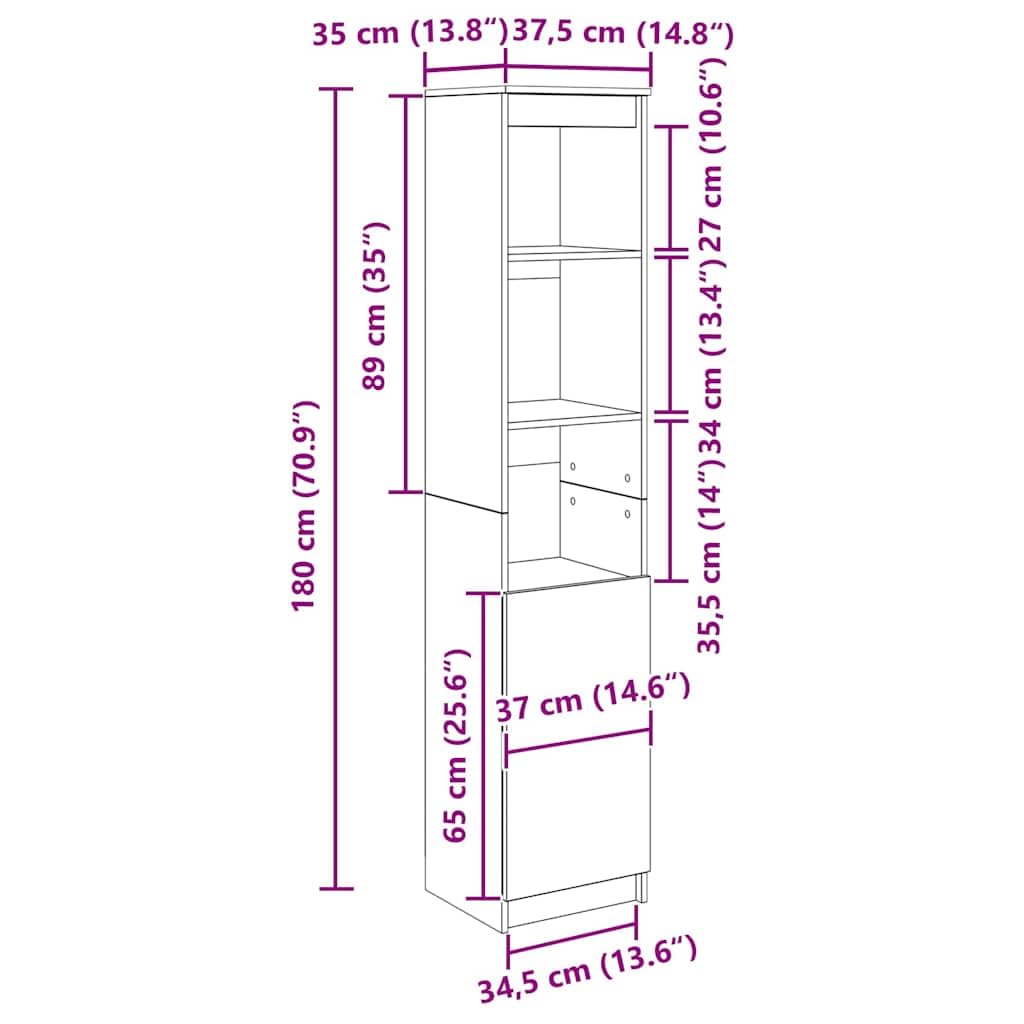 vidaXL Credenza Alta Rovere Artigianale 37,5x35x180 cm in Truciolato, Mobile, mobiletto Laterale, mobiletto portaoggetti Alto, mobiletto portaoggetti