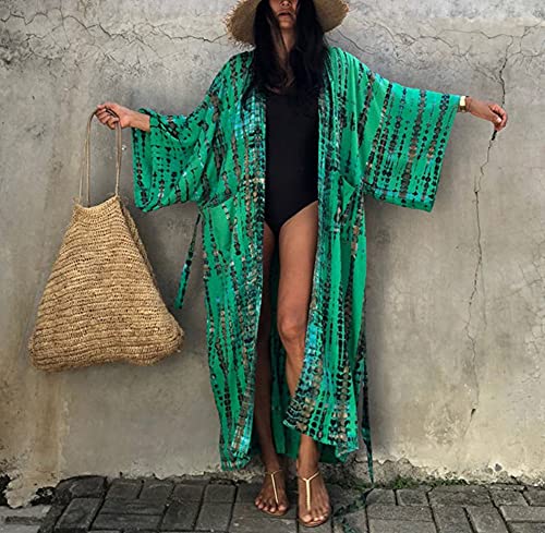 Cárdigan kimono largo de mujer con cinturón ajustable para trajes de baño 3