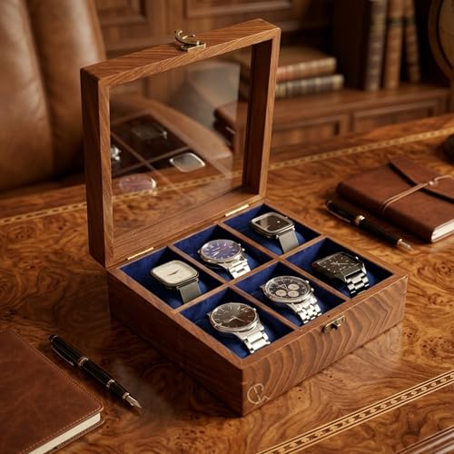 Image of Wooden Watch Box, Display Case, Watch Storage Organizer, Jewelry Box, Gift for Him & Her - Sheesham Wood, 2-10 Slots (6 Gooves)