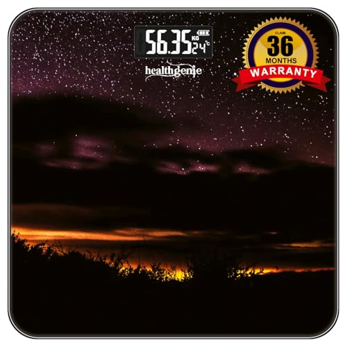 Image of Healthgenie Weight Machine for Body Weight Thick Tempered Glass LCD Display With 3 Years Warranty Weighing Scale Dusk Horizon