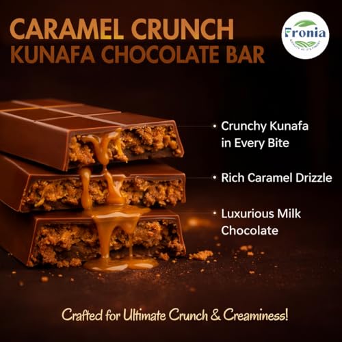 Image of Fronia Kunafa Chocolate Triple-Flavor Combo Pack Dubai Style - Pistachio, Hazelnut & Caramel Kunafa Chocolate Dessert, Milk Chocolate with Creamy Pistachio, Hazelnut & Caramel Filling & Crunchy Kunafa Layers | 100g Each