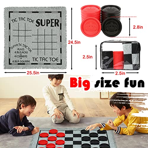 Chdousha CHDOUSHA-001 Giant Checkers Board Game Set,3 In 1 Tic Tac Toe Board Draughts Reversible Rug Game thumb #5