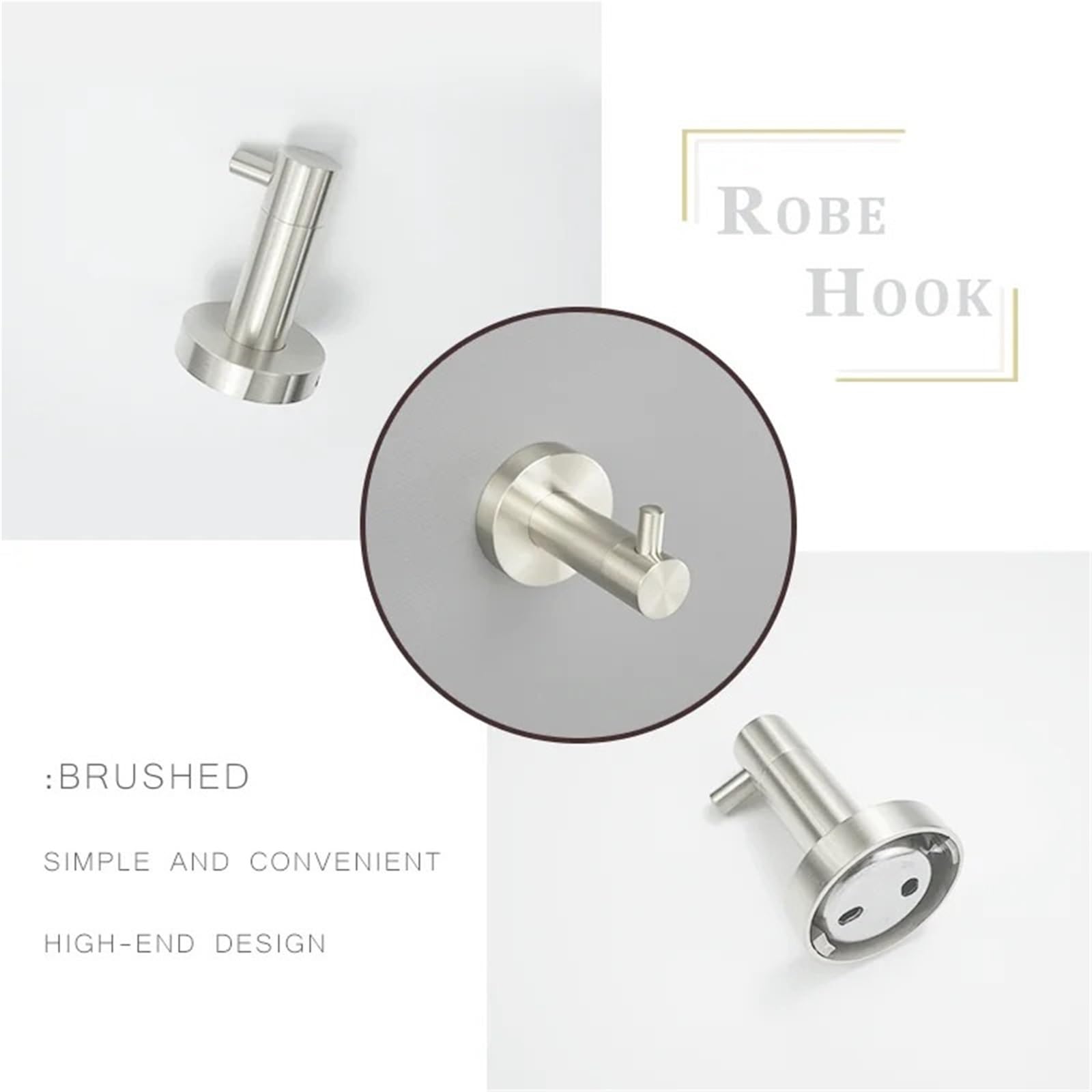 Barras de Apoyo para baños Toallero de Pared, Accesorio de baño, jabonera, toallero, Tapa para Caja de Papel higiénico(4 PCS Robe Hook)