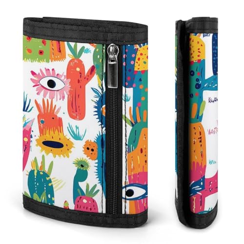Mexican Cactus Devil Eyes Trifold Wallets for Men Women Ultra Thin Card Holder Purse with Zip Coin Pocket3