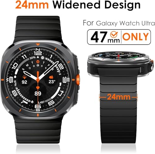 Image of MOROFY No Gap Stainless Steel Adjustable Link Strap Compatible with Samsung Galaxy Watch Ultra 47mm Band with Butterfly Folding Clasp Band for Galaxy Watch Ultra 47mm Strap - Black