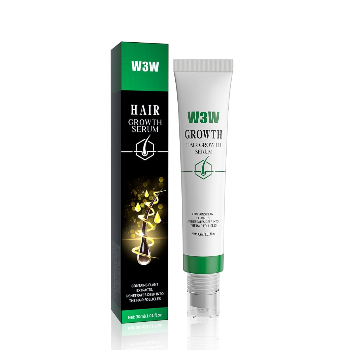 W3W Hair Growth Serum with Rosemary Fermented Rice Caffeine - Roll-On Scalp Treatment for Thinning Hair No Minoxidil