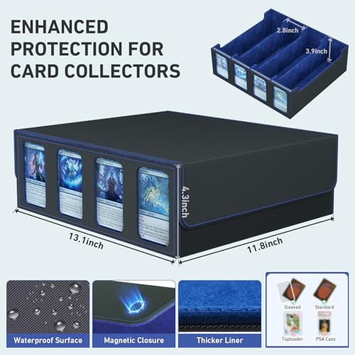 Image of 4-Row Trading Card Storage Box, Bulk Cards Case for 3200+ Mtg tcg Magic Playing Game Card Organizer, Commander Deck Box with 4 Supports & 24 Dividers & Strap