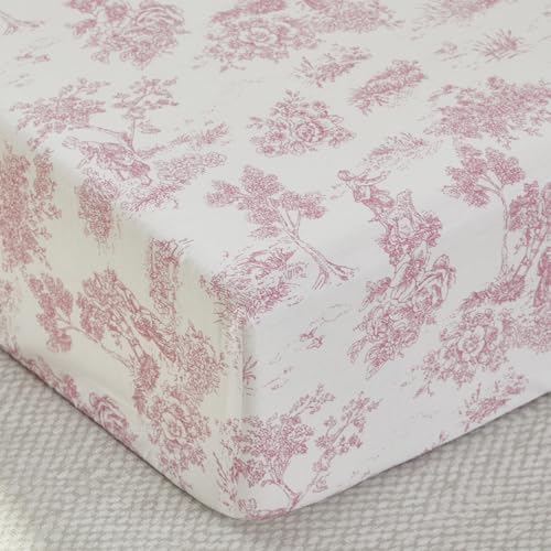 Image of Brandream Baby Crib Sheets for Girls Boys, Fitted Crib Sheet for Standard Crib and Toddler Mattress, Super Soft 100% Cotton Baby Sheet French Country Pink Toile Floral Print, Crib /Toddler