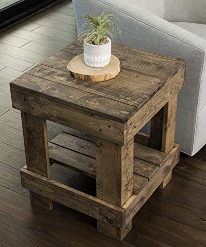Landmark Pine Natural Solid Wood Farmhouse Living Room Coffee or End Table (End Table, Dark Walnut)