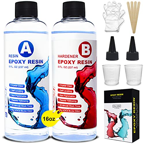 Resina epoxi, resina de moldeo, transparente, 550 g, proporción 1:1, juego de resina epoxy para madera, joyas, pintura, incluye 4 palillos de madera, 2 vasos, 2 guantes, 2 boquillas antigoteo Cover