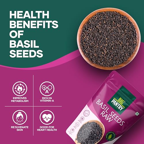 Image of Big Pantry Basil Seeds 500g | Premium Sabja Seeds for Drinks, Falooda & Desserts | High Fiber, Omega 3 & Plant Based Nutrition | Raw Tukmaria for Digestion, Weight Management & Hydration | Gluten Free