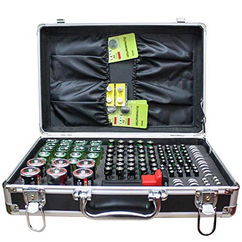 Battery Organizer Storage Case,Aluminum Hard Lockable Organizer Case,with Battery Tester BT-168, Can Hold 142 AA.AAA. AAA. C.D.9v.3v Lithium Batteries (Not Includes Batteries)