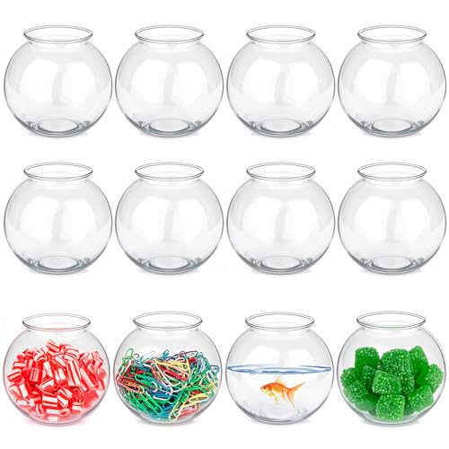 JoyServe 16 Oz Plastic Fish Bowl (12 Pack) 4 Inch Heavy Duty Plastic Ivy Bowls, for Candy, Carnival Games, Prizes, Centerpieces and Party Decoration Supplies, BPA-Free