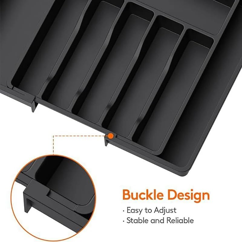 Cubertero Cajon Organizador de cajones for cubiertos expandible, bandeja ajustable for utensilios cocina, divisor almacenamiento con compartimentos(Grey)