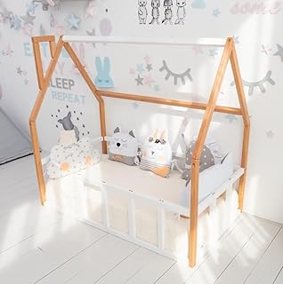 BUSYWOOD Floor Bed Frame for Toddler - Montessori Bed for Kids - Toddler Floor Bed - House Bed for Kids - Wood Children Bed - House Platform Bed (Model 1 Mini Floor with Fence, FOR SLEEPING ONLY)