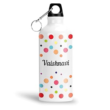 FurnishFantasy Colorful Personalized Aluminium 750ml White Sipper Bottle / Water Bottle - Best Happy Birthday Gift, Return Gift, Name - Vaishnavi