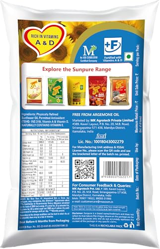 Image of Sunpure Physically Refined Sunflower Oil 1 Litre | Healthiest Cooking Oil | Edible Cooking Oil
