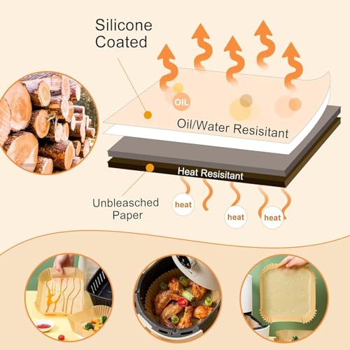 400 Pcs Air Fryer Paper Liners, 6.5" Square Air Fryer Liners Disposable, Heavy-Duty Parchment Paper for 2-4 qt Airfryer Basket, Non-Stick & Grease-Proof Baking Liner for Oven Pan