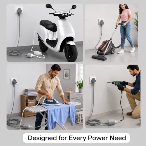 Image of Rapoo E05 5M Heavy Duty Power Extension Cord| 2500W 10A 3-Pin Plug with Child Safety Door| Single Outlet Wire Extender| Fire Retardant| Short-Circuit Protection| All-Season Indoor /Outdoor Use (Grey)