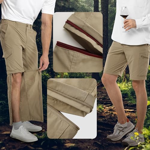 33,000ft Wanderhose Herren Zip Off Trekkinghose, Atmungsaktiv Abnehmbar Stretch Outdoorhose mit 6 Taschen,Sommer Funktionshose Schnell Trockend Leichte Kurze Hose für Wandern Fahrrad Braun